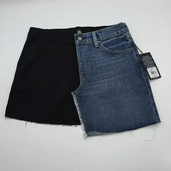 HUDSON Skirt Womens 27 Jeans Split Jean Denim Blue Black Mini Skirt $225 New - Picture 5 of 9